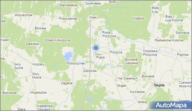 mapa Piaski, Piaski gmina Słupia Konecka na mapie Targeo